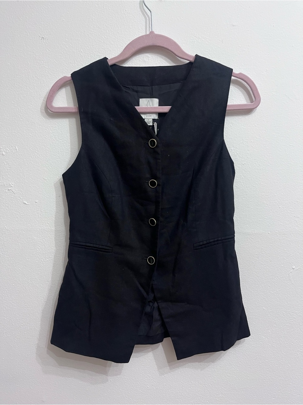 Joie Black Button-Front Sleeveless Vest